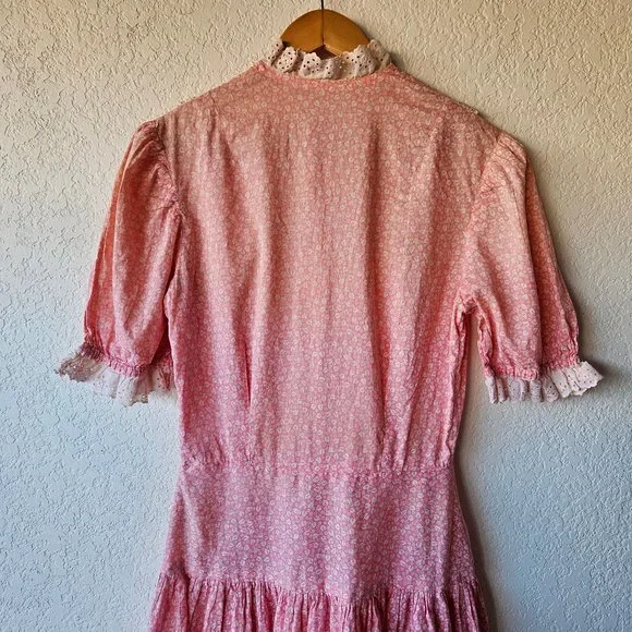 Vintage 30s Pink Cotton Calico Flour Sack Feedsack Depression Day Dress S - Picture 6 of 10